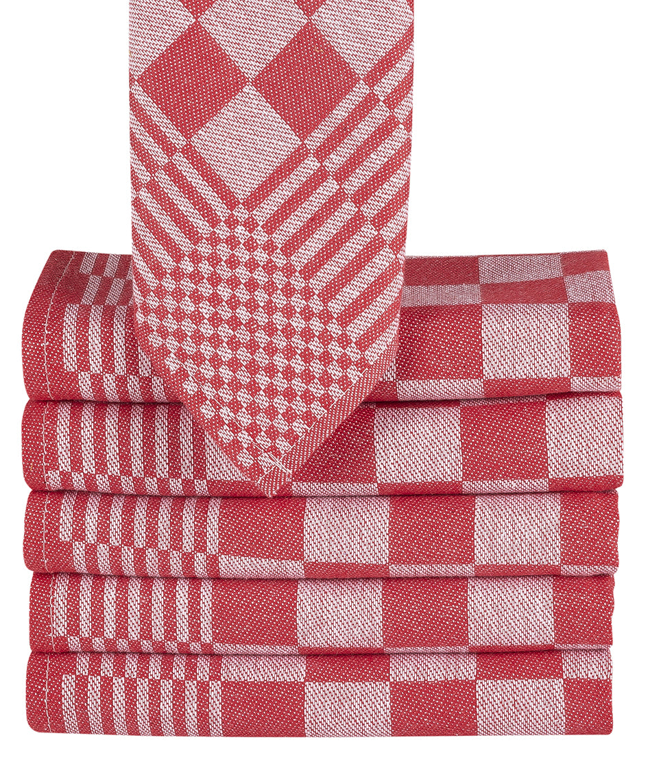 Katoenen bloktheedoek rood-wit – 65 × 65 cm