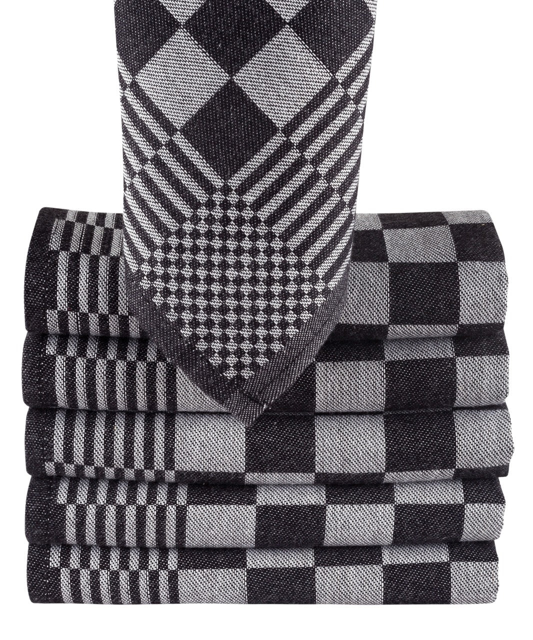 Katoenen bloktheedoek zwart-wit – 65 × 65 cm