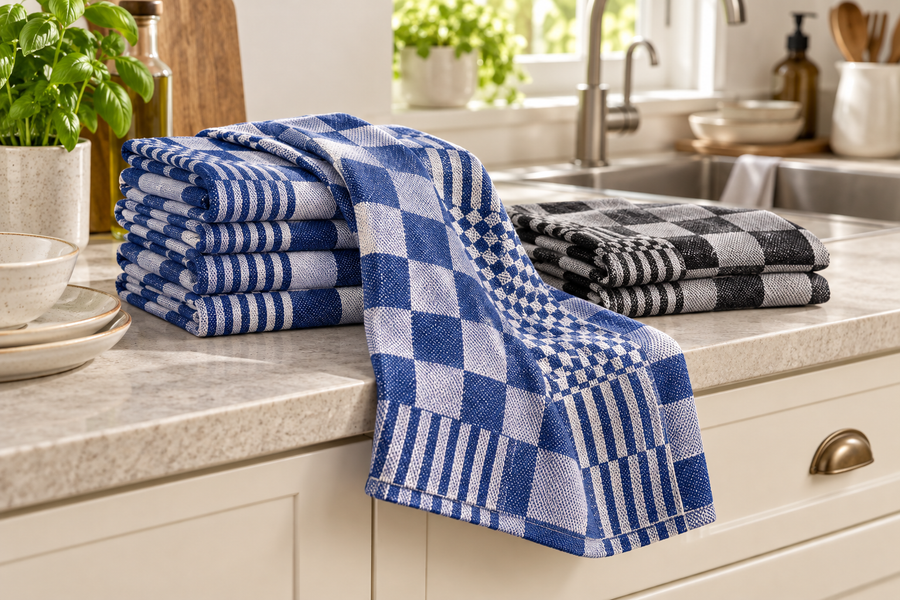 Karierte Baumwoll-Geschirrtücher blau-weiß – 65 × 65 cm – 6er-Pack
