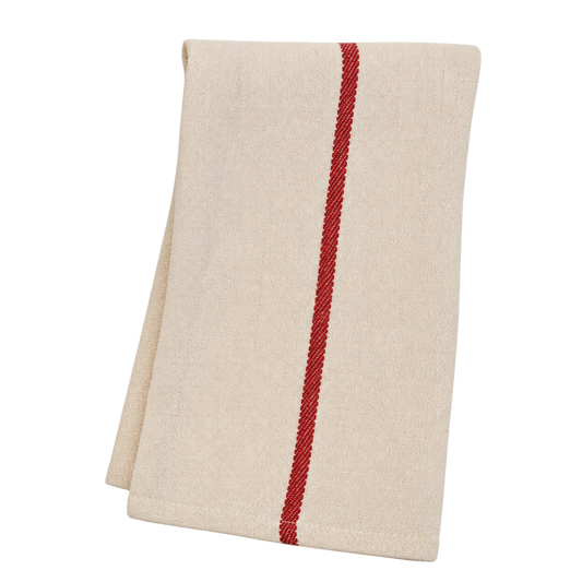 Werkdoek ecru met rode band – 45 × 45 cm