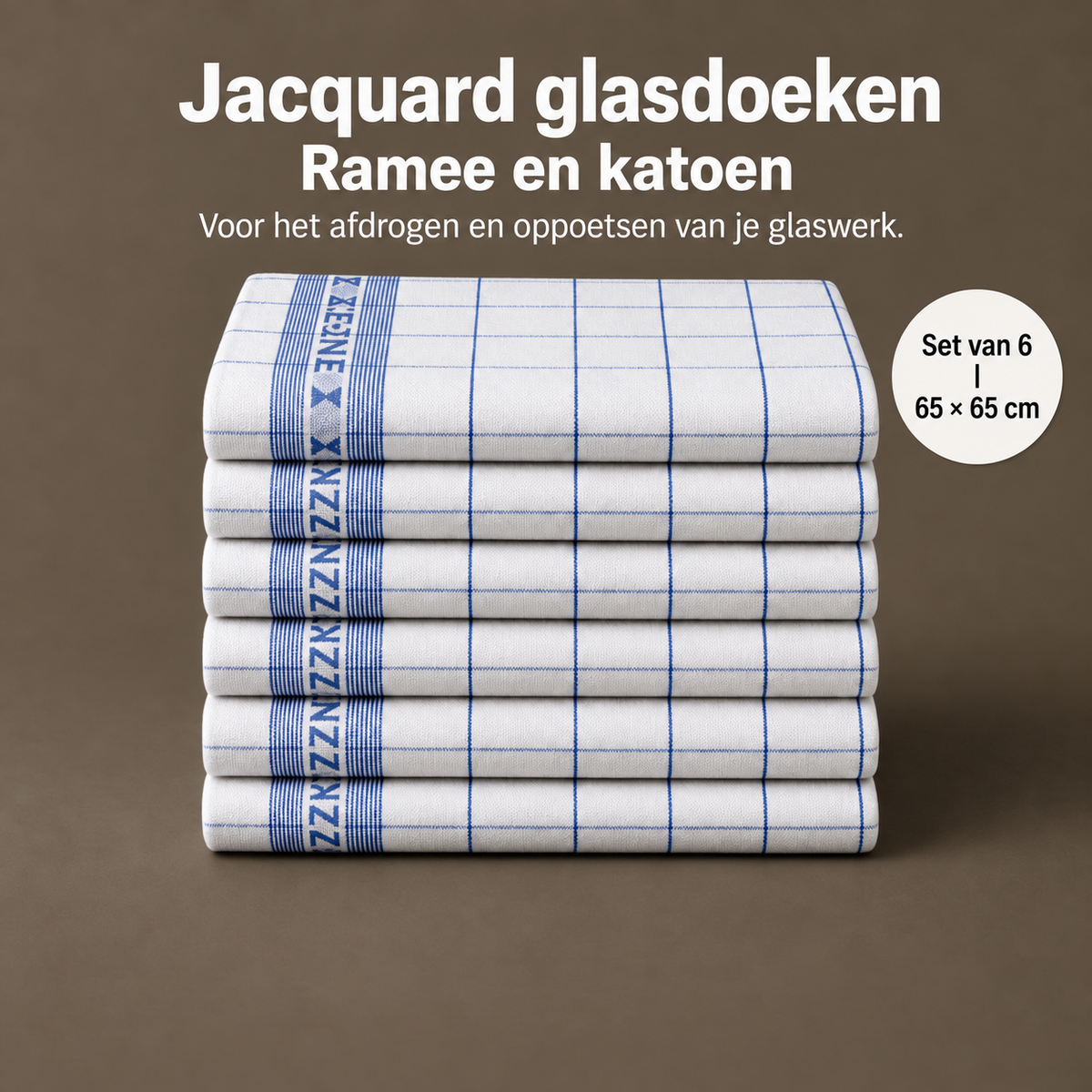 Jacquard-Gläsertücher aus Ramie und Baumwolle, 6er-Set, 65 × 65 cm