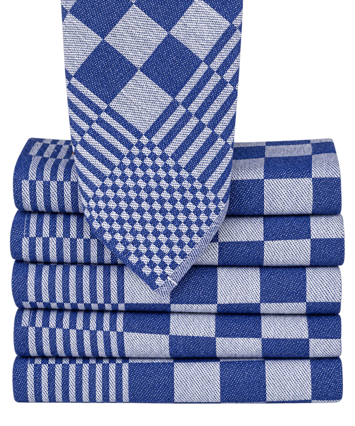 Checked cotton tea towels blue-white – 65 × 65 cm – pack of 6